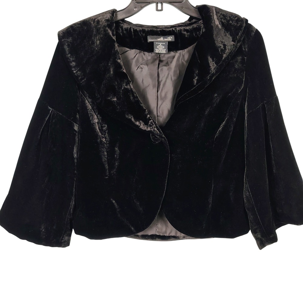Willi Smith Womens SZ M Velvet Cropped Jacket Black Rayon Blend Goth Academia